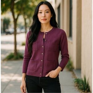 BANANA REPUBLIC Women’s Maroon Alpaca Blend Button Sweater Fine Knit Sz Medium